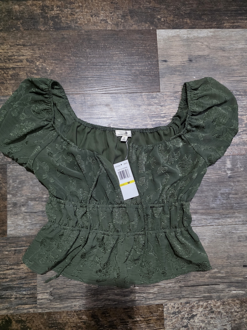 Smocked Peplum Off-Shoulder Top - Olive Green DAISY & DELILAH